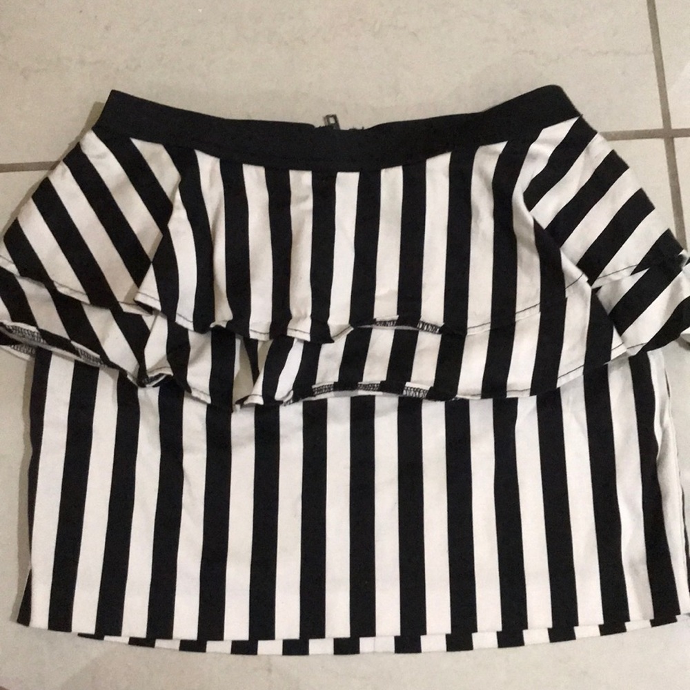 Black and White striped peplum mini skirt